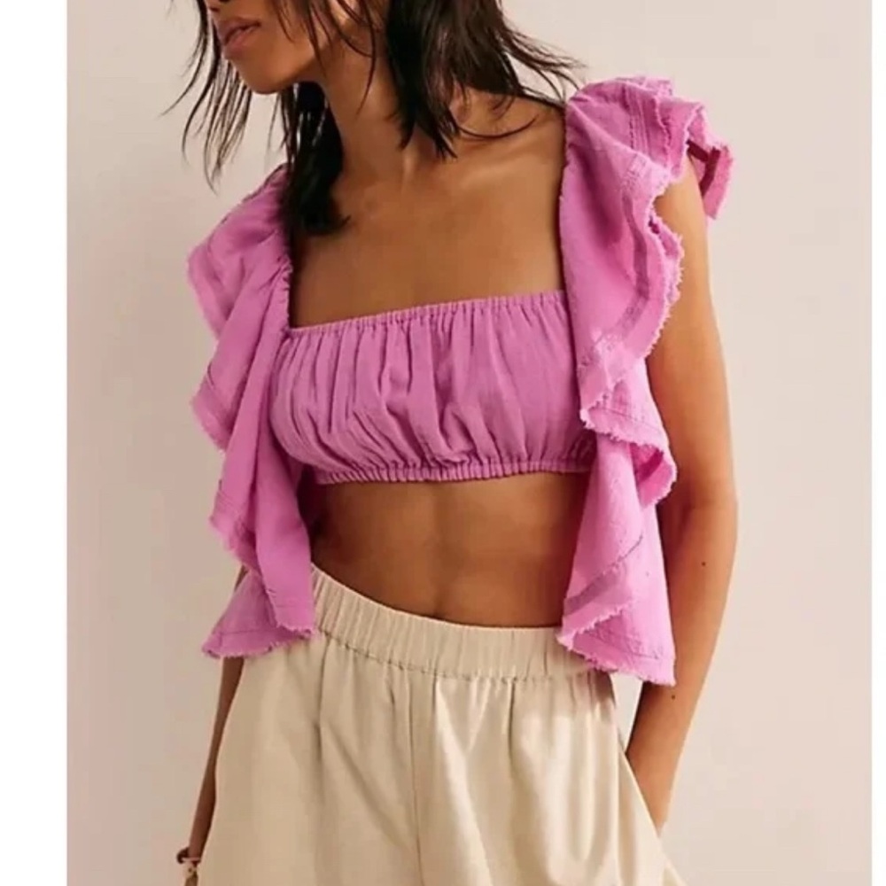 NWT Free People Purple/Pink Ruffled Crop Top- Boho Summer Staple
